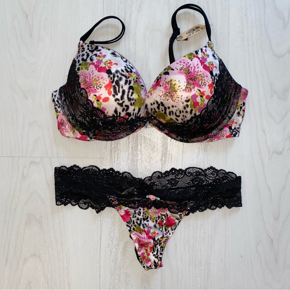 Victoria's Secret Floral Animal Bra + Tanga Panty Set